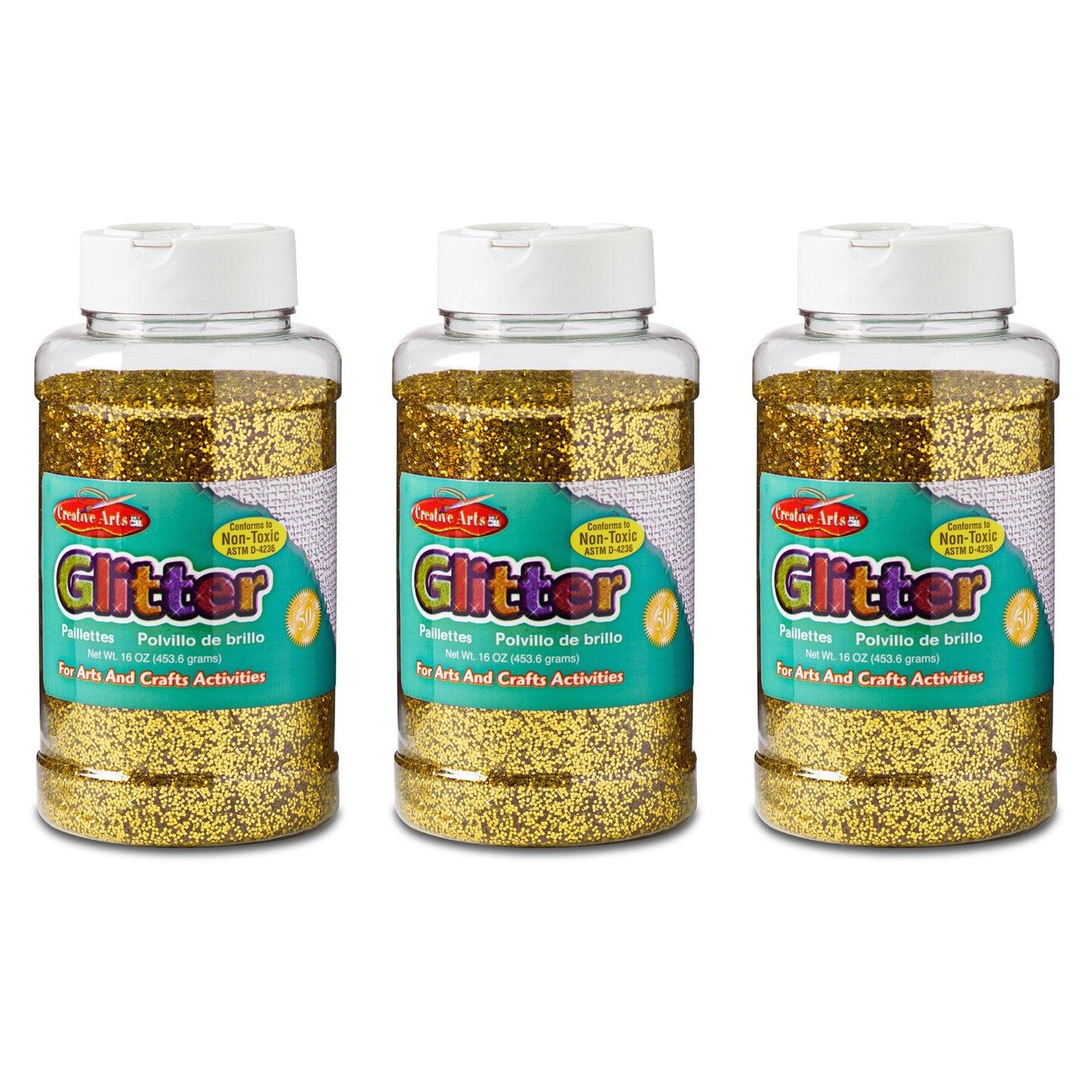 Creative Arts&#x2122; Glitter, 1 lb. Bottle, Gold, Pack of 3