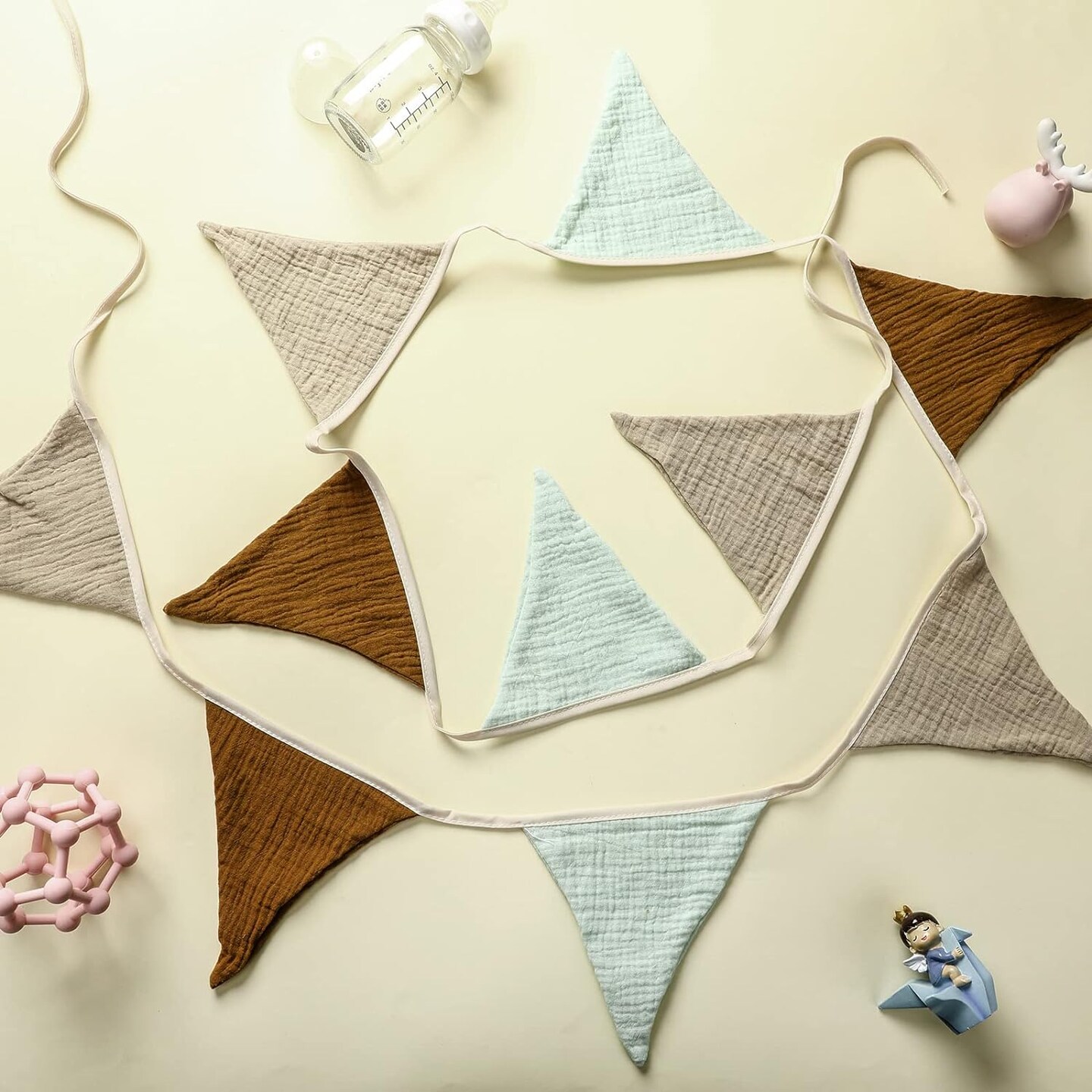 17 ft Pennant Banner Flags, 2 Pcs Nursery Garland Triangle Bunting Flag Baby Banner for Nursery Decor Baby Birthday Boho Wedding Shower Party Event, Each 8.5 ft(Retro Color)