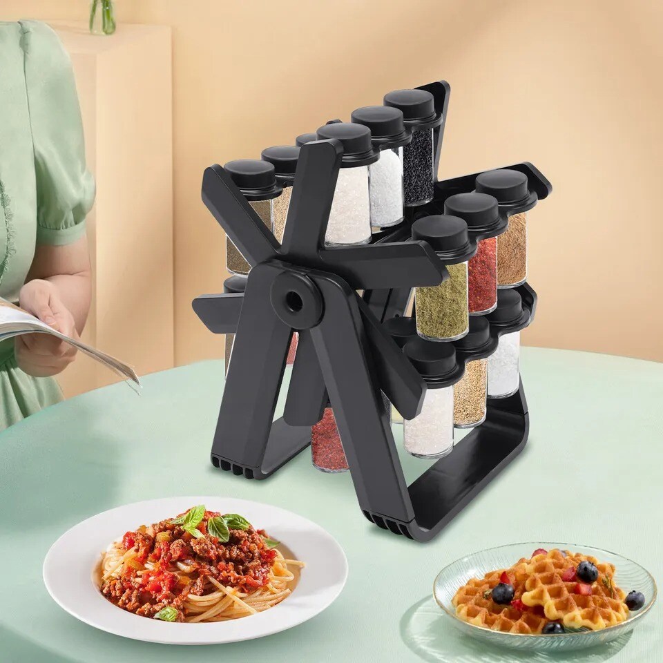 360 Rotating Spice Rack Kitchen Organizer With 18 Jars
