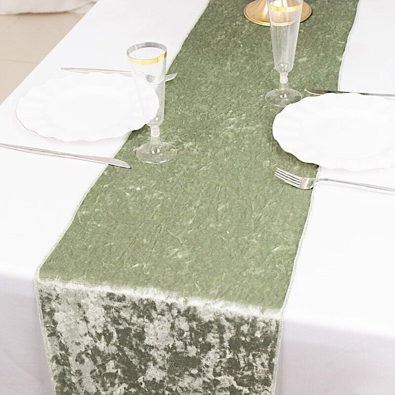12"x108" SAGE GREEN Premium Crushed Velvet TABLE RUNNER