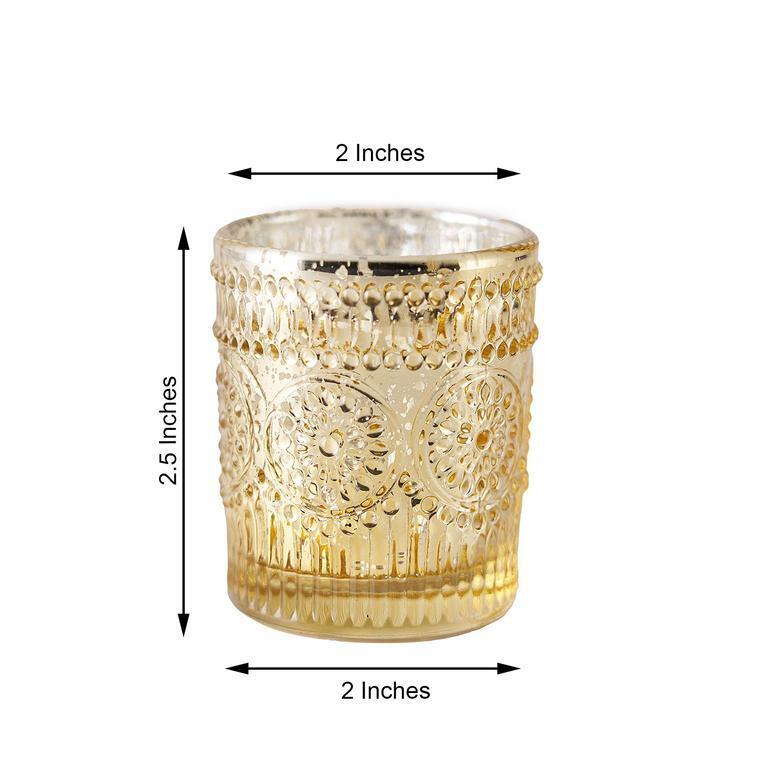 6 pcs Gold Mercury Glass Votive Candle Holders Primrose Design