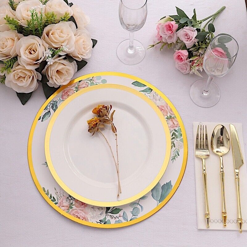 GOLD 6 Floral 13&#x22; Round Disposable Paper CHARGER PLATES