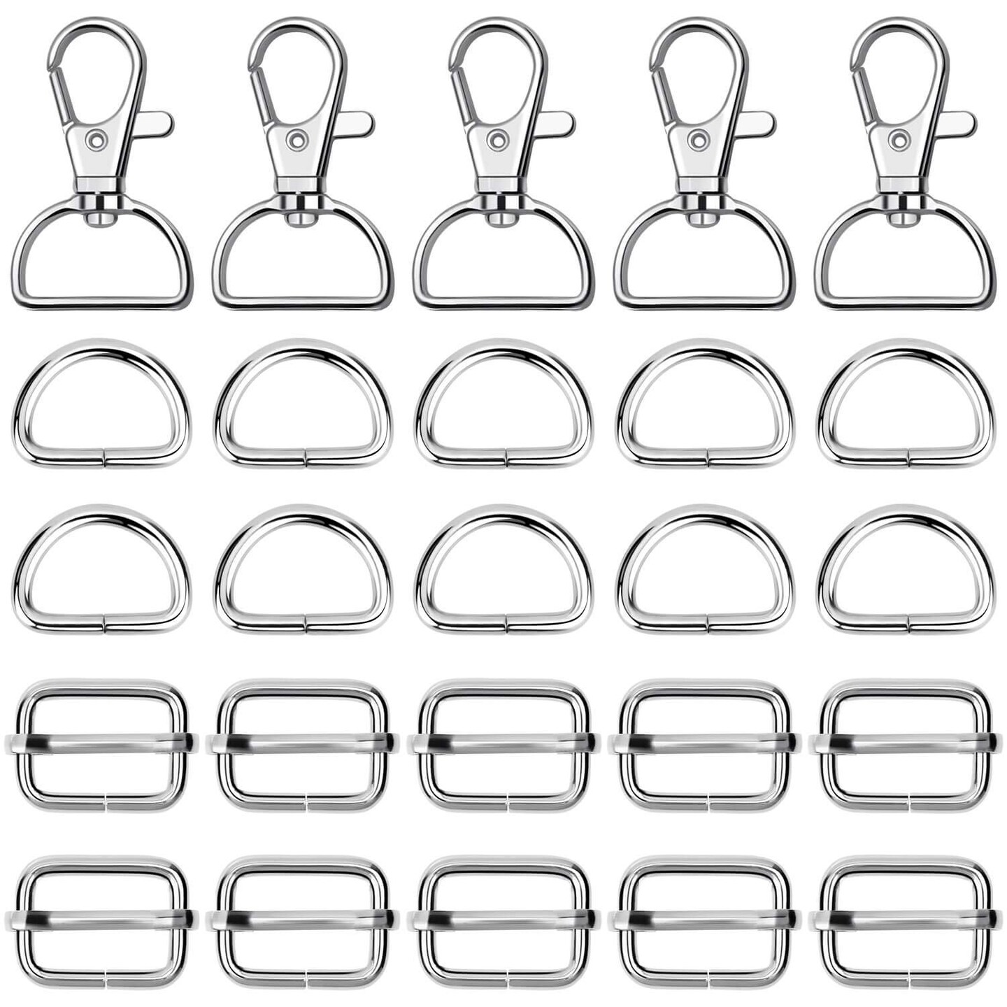 50Pcs Keychain Bulk with Key Chain Swivel Hook D Rings and Slide Buckles for Handbag Purse Hardware Craft (1 Inch)