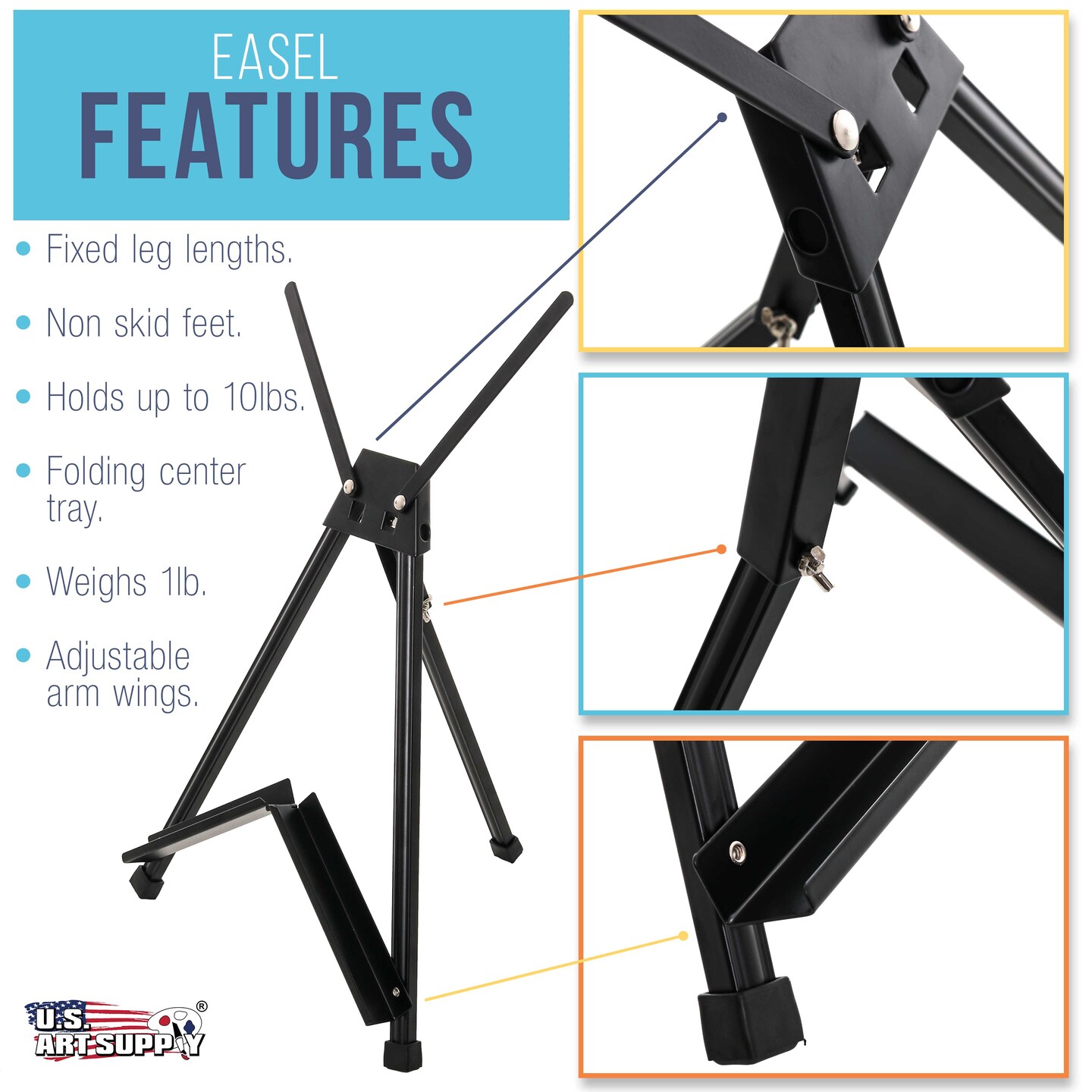15&#x22; to 21&#x22; High Adjustable Black Aluminum Tabletop Display Easel (Pack of 3) - Portable Artist Tripod Stand with Extension Arm Wings, Folding Frame
