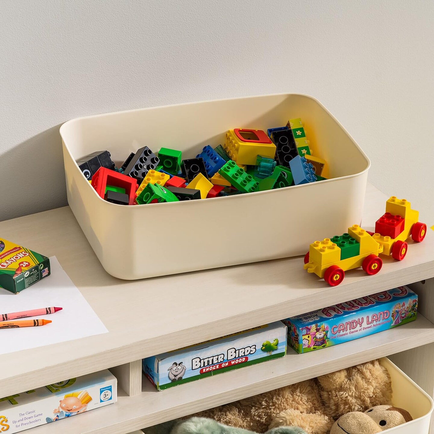 IRIS USA Plastic Modular Stackable Lidded Basket Storage Organizer Bins
