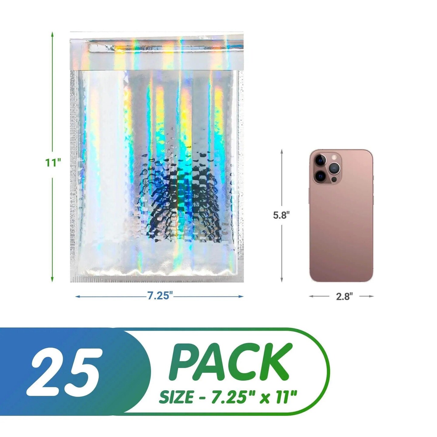 Hologram Metallic Bubble Mailers 7.25 x 11 Pack of 25 Opaque Mail Bubble Envelopes with Sturdy Adhesive Line Reliable Padded Shipping Envelopes Waterproof Padded Envelopes Various Sizes