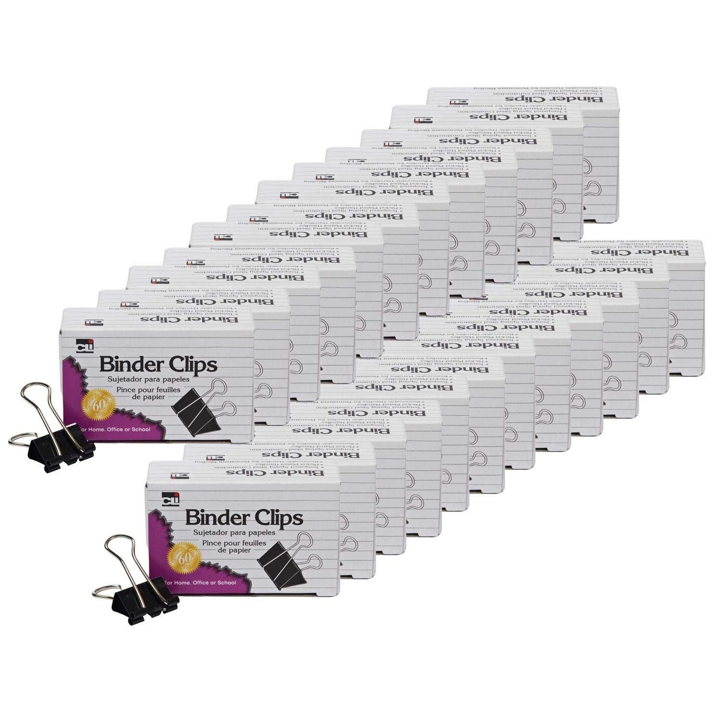 Binder Clips, Medium, 5/8&#x22; Capacity, 12 Per Box, 24 Boxes