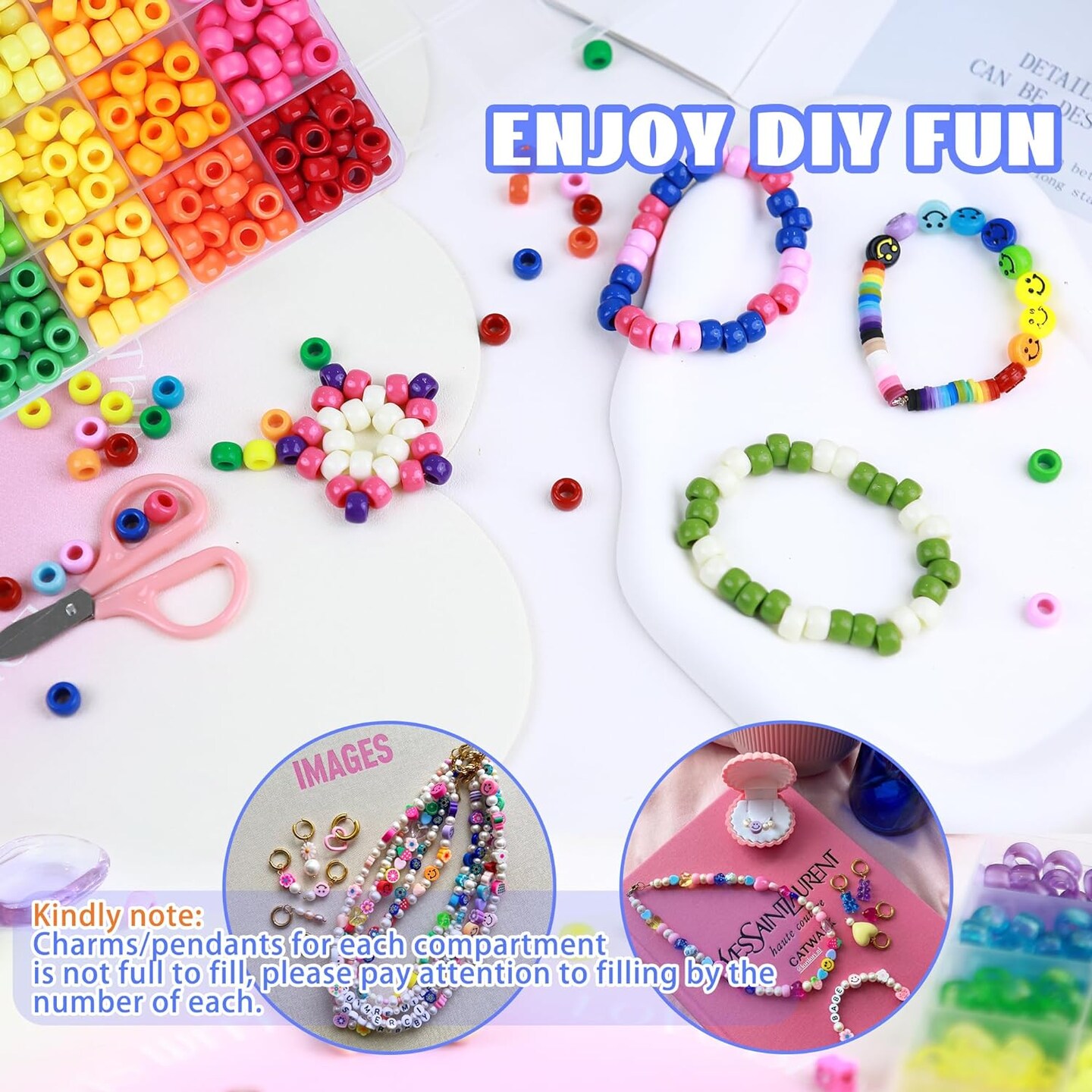 700Pcs Pony Beads for Bracelet Making Kit, 600Pcs/24 Colors Plastic Rainbow Hair Bead and 100pcs Letter Beads Charms for DIY Craft Jewelry Making Y2k Customizable Named Beads