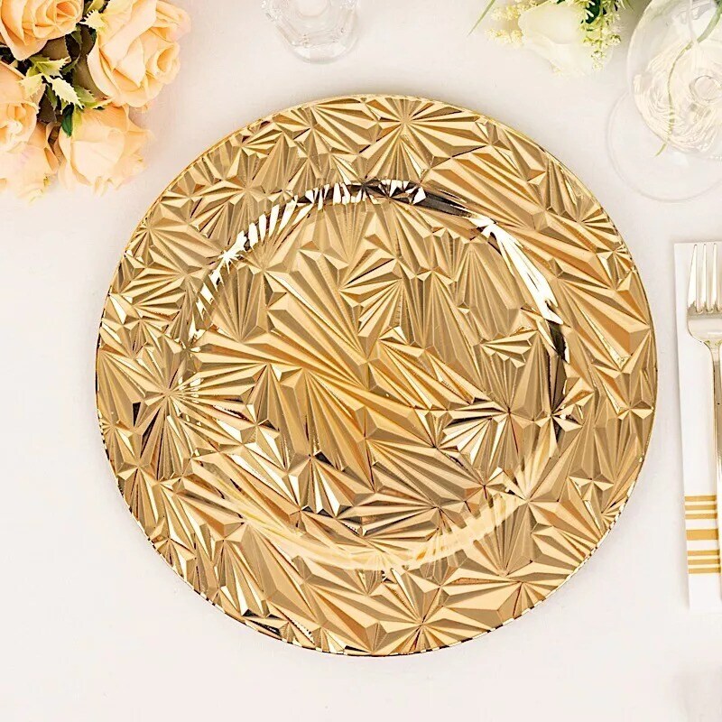 GOLD 6 Round 13&#x22; Metallic Rock Cut Acrylic CHARGER PLATES