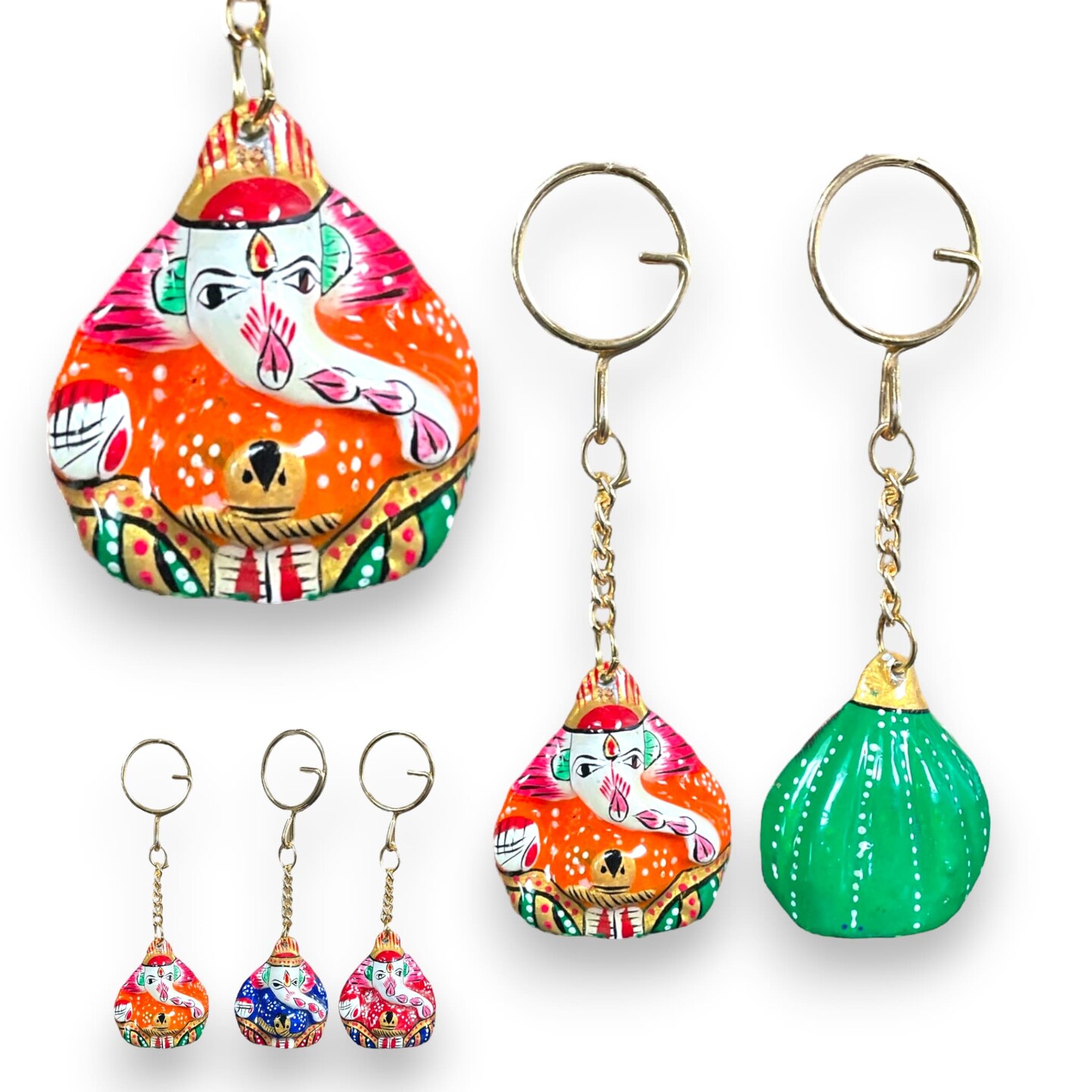 Handmade Ceramic Keychain Lord Ganesha Amulet Keyring Door Car Key Chains Good Luck Charms Key Holder