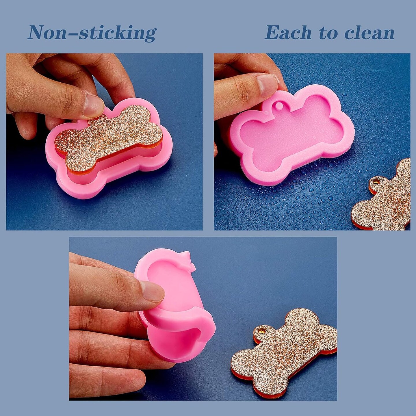 6 Pieces Dog Bone Silicone Mold Dog Tag Keychain Mold Kit DIY Dog Tag Pendant Baking Epoxy Resin Clay Mold with 10 Pieces Big Key Ring for Kitchen or Homemade Crafts, 2 Sizes