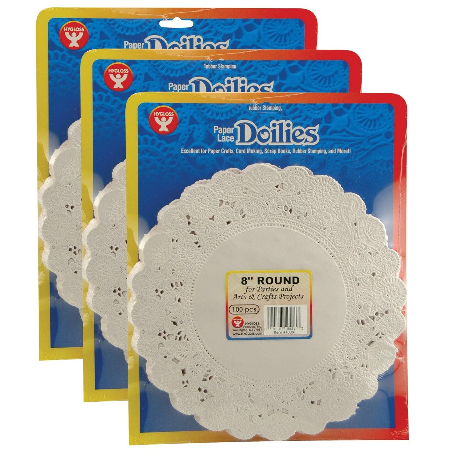 Round Paper Lace Doilies, White, 8&#x22;, 100 Per Pack, 3 Packs