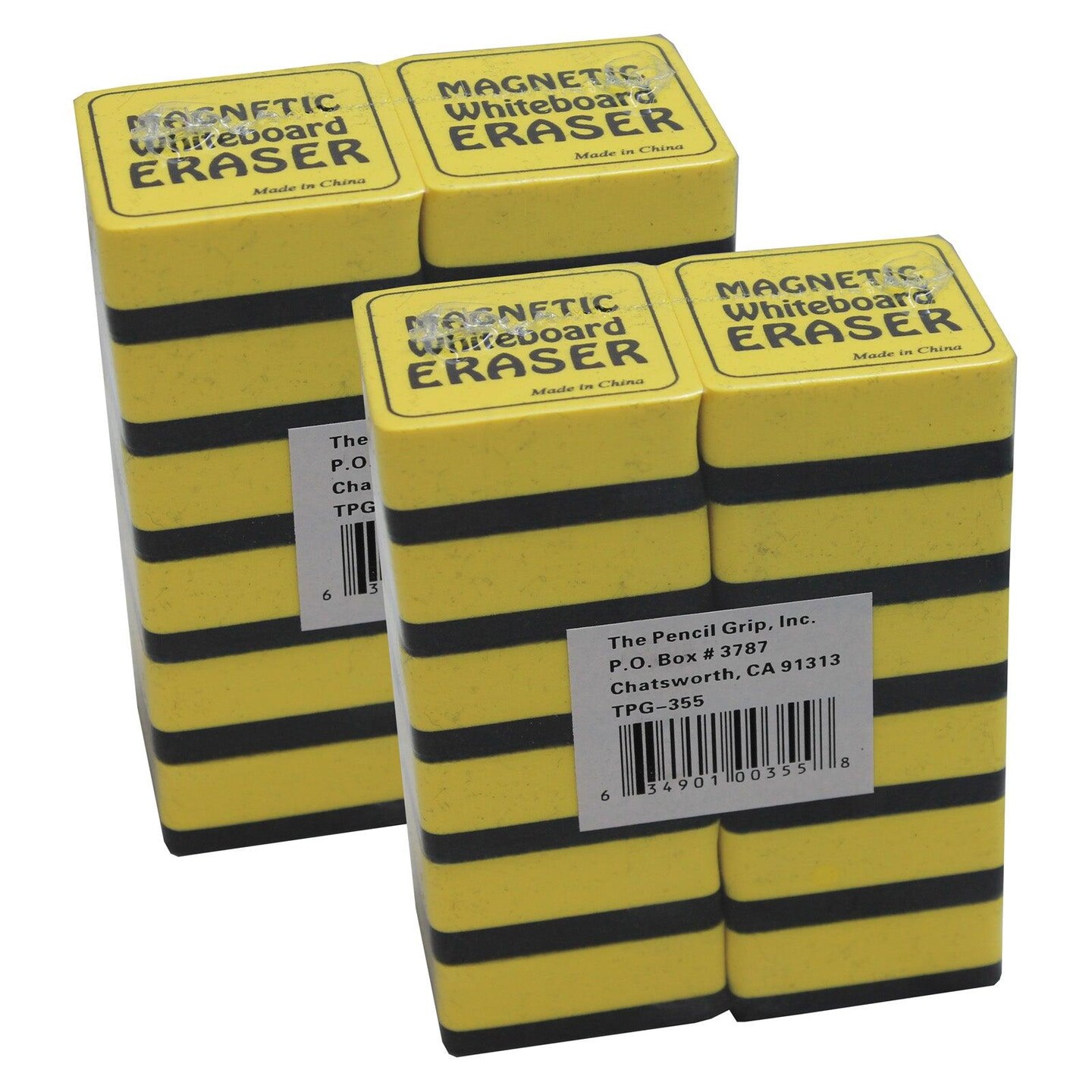 Magnetic Whiteboard Eraser, 2&#x22; x 2&#x22;, Yellow, 12 Per Pack, 2 Packs