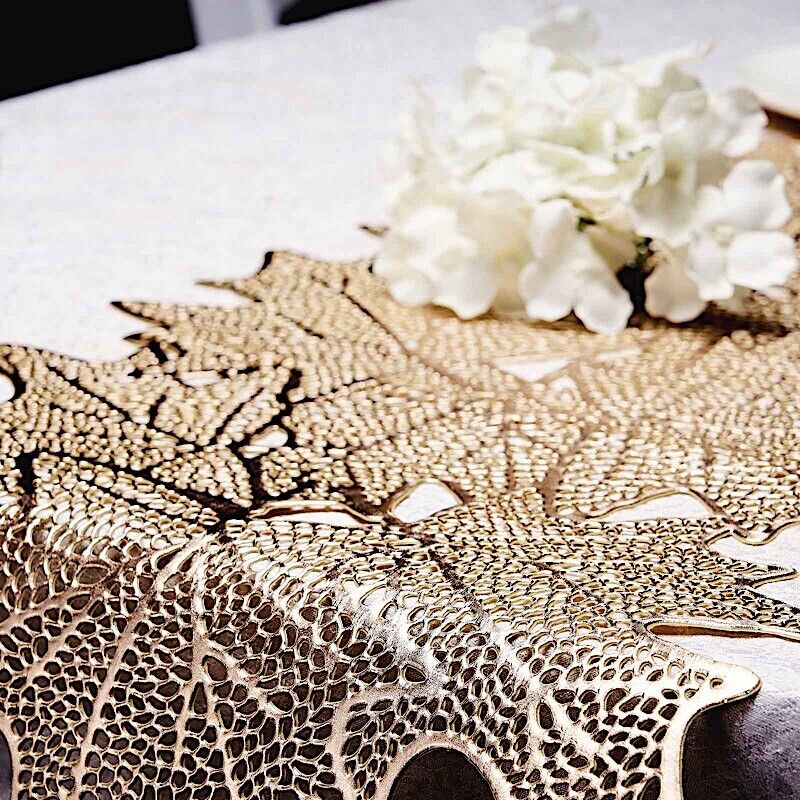 GOLD 3 ft Leaf Vinyl Table Runner Plastic Placemat Wedding Linens