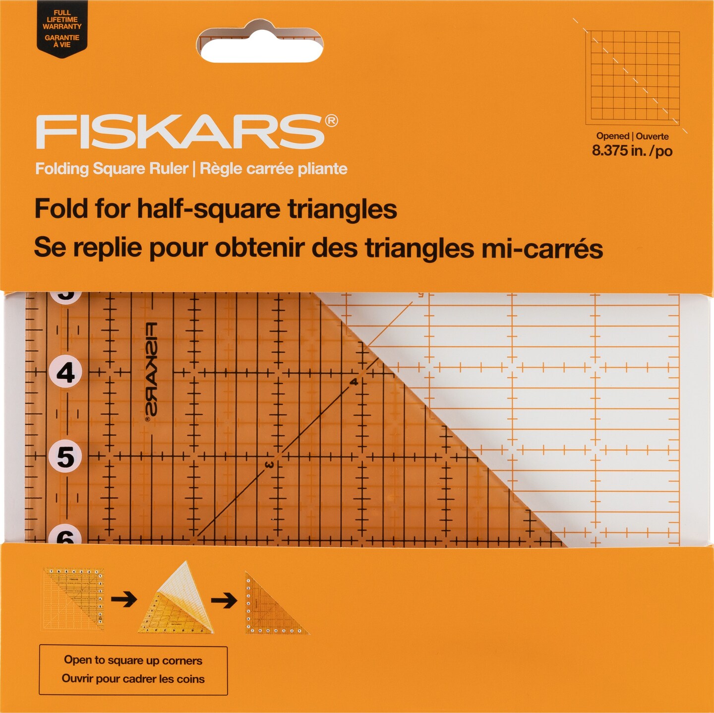 Fiskars Folding Square Ruler 8.375&#x22;X8.375&#x22;-Clear / Orange
