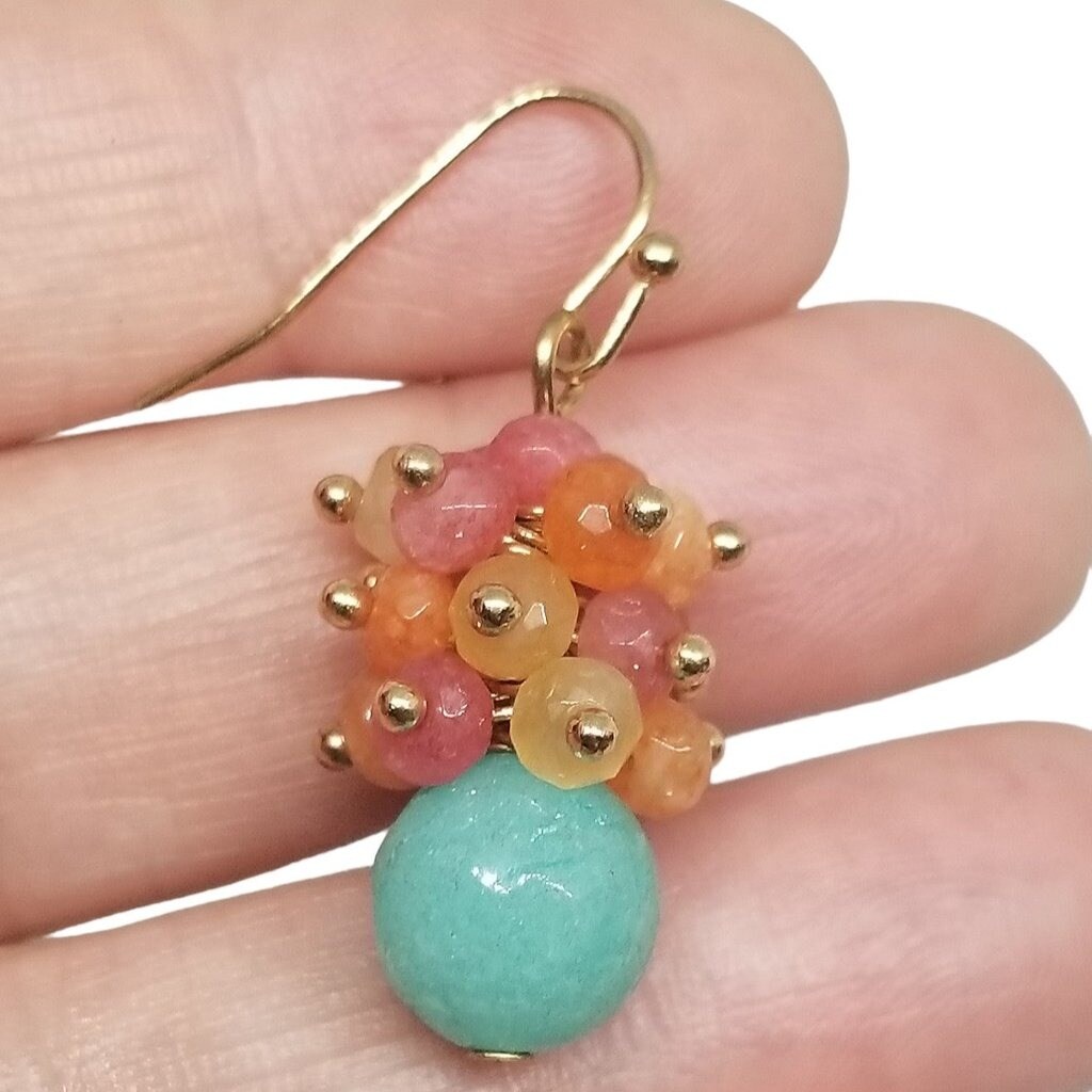Chalcedony and carnelian drop earrings gold tone clusters pretty ! product 5