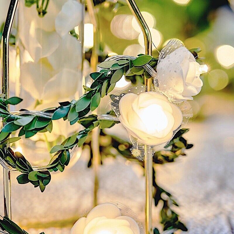 9 feet White Roses Greenery Lace LED GARLAND Battery Operated Fairy Lights