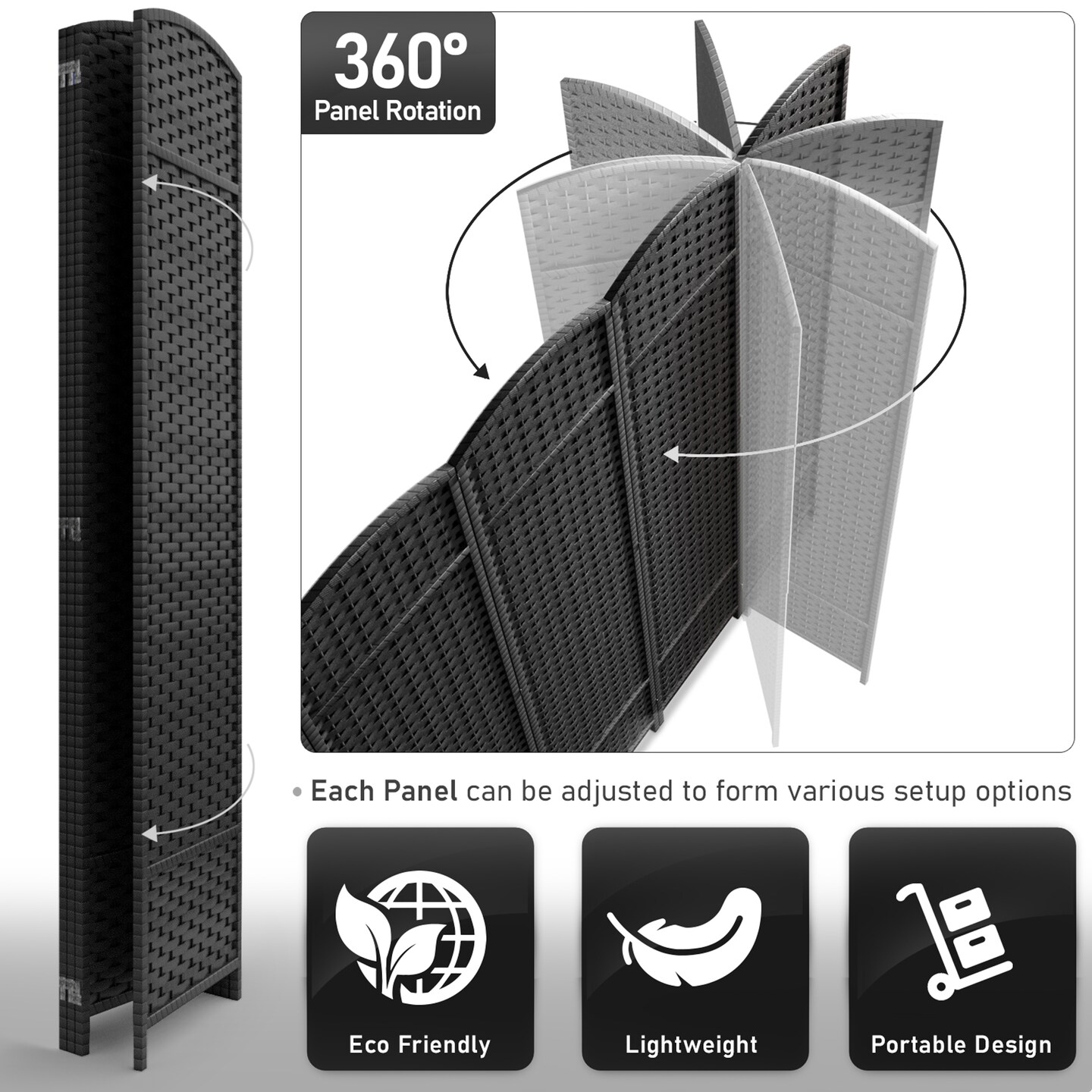 Sorbus 4 Panel Room Divider Panel, 6 ft. Tall Extra Wide Double Hinged Panels - Folding Privacy Screens