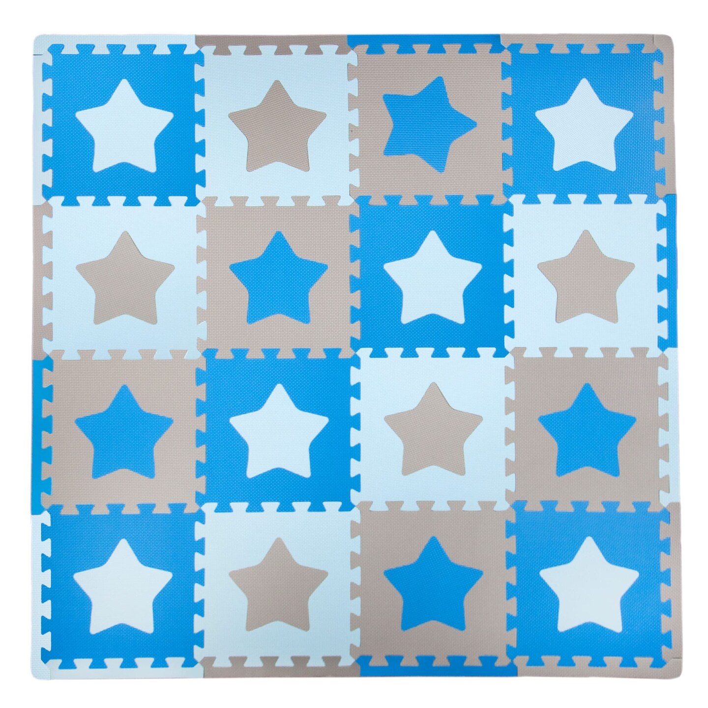 Tadpoles 16 Tiles Stars Foam Playmat for Kids | Interlocking Tiles with 16 Border Pieces | Soft EVA Foam | Safe &#x26; Durable | Total Floor Coverage 50&#x201D; x 50&#x201D; | Ages 3 &#x26; Up | Blue and Grey