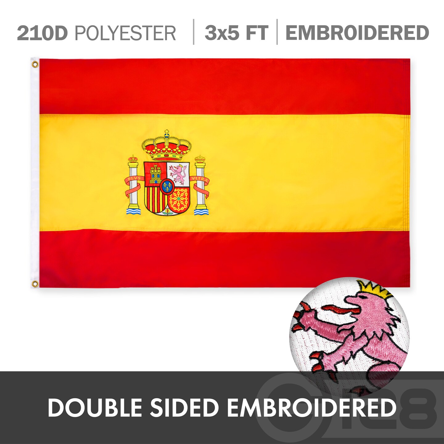 G128 Combo Pack: USA American Flag 3x5 Ft Embroidered Stars &#x26; Spain (Spanish) Flag 3x5 Ft Double-sided Embroidered 210D