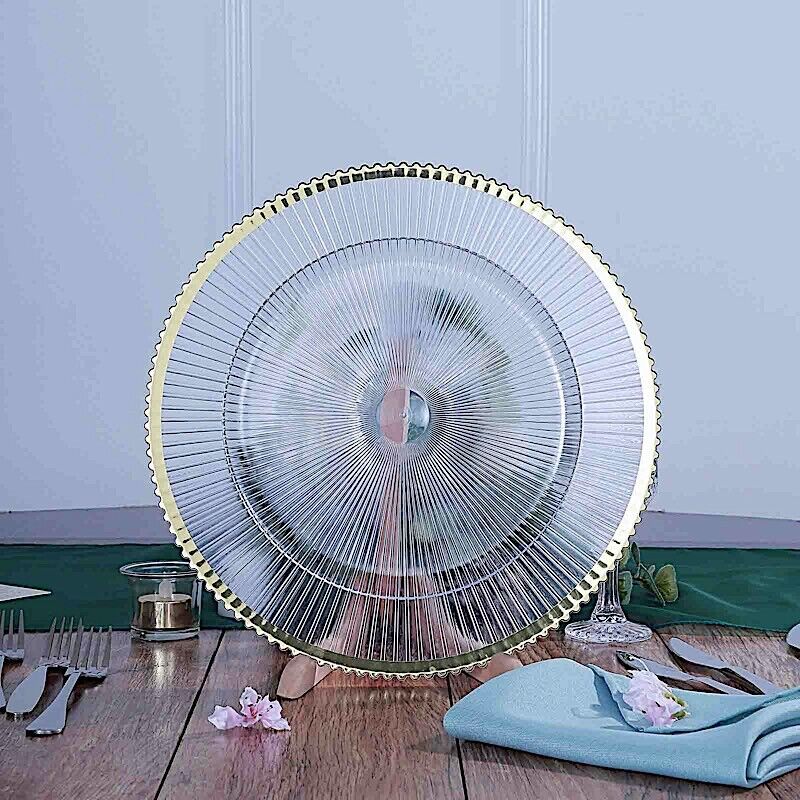 24 CLEAR GOLD 13&#x22; CHARGER PLATES Round Starburst Trim