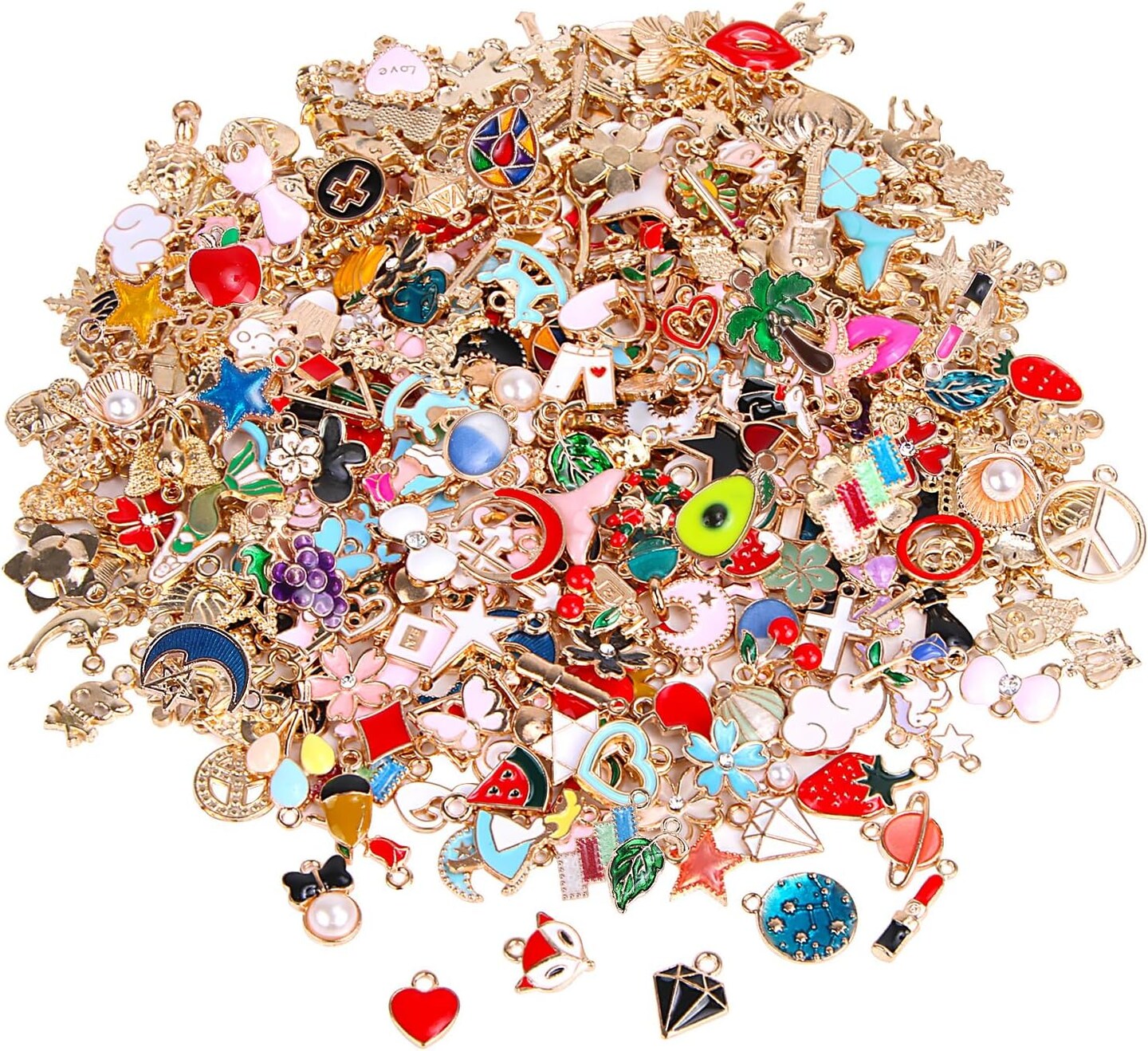 350Pcs Bracelet Charms Jewelry Making Charms Assorted Gold Plated Enamel Pendants for DIY Necklace Bracelet Earring Craft Supplies