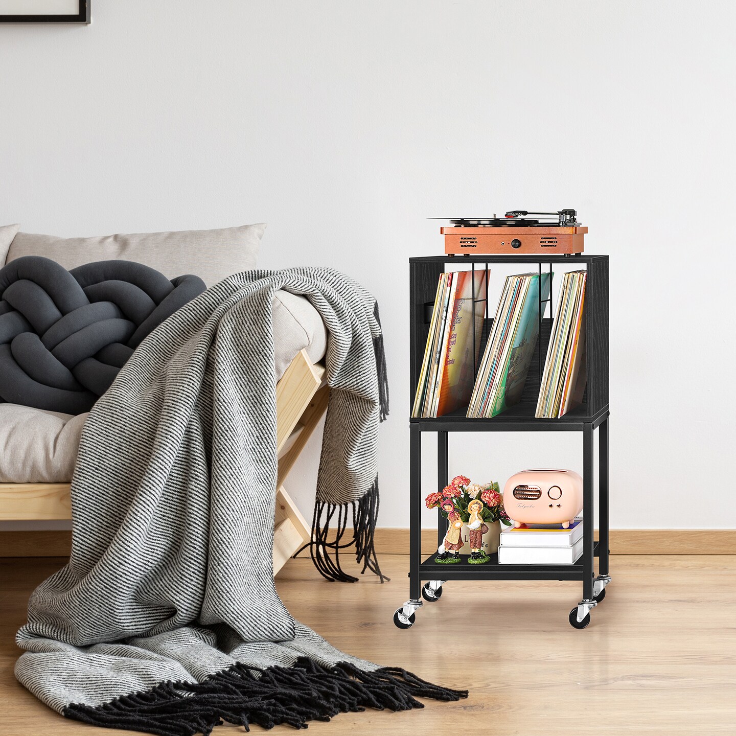Record Player Stand with Record Storage