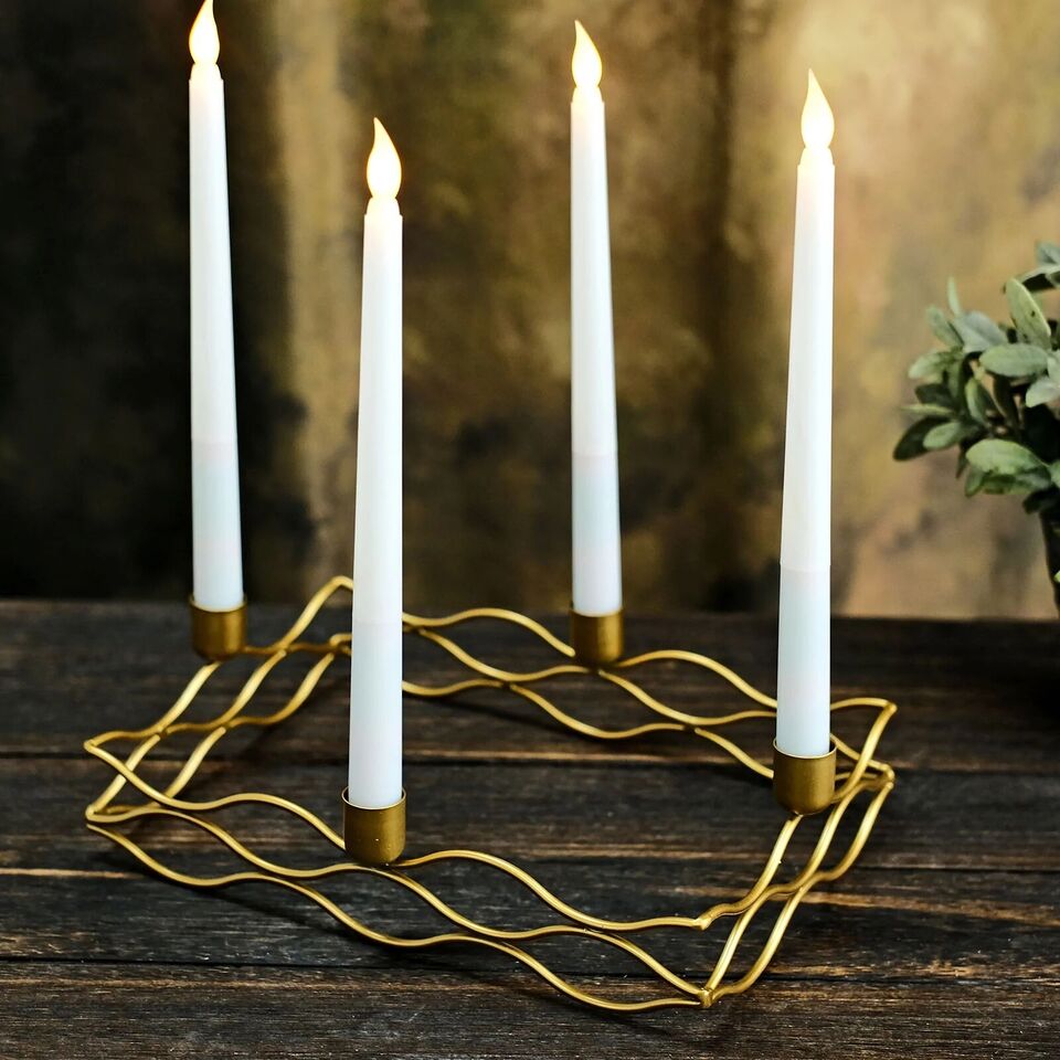 4 arm GOLD Metal Rectangular Candelabra Taper CANDLE HOLDERS