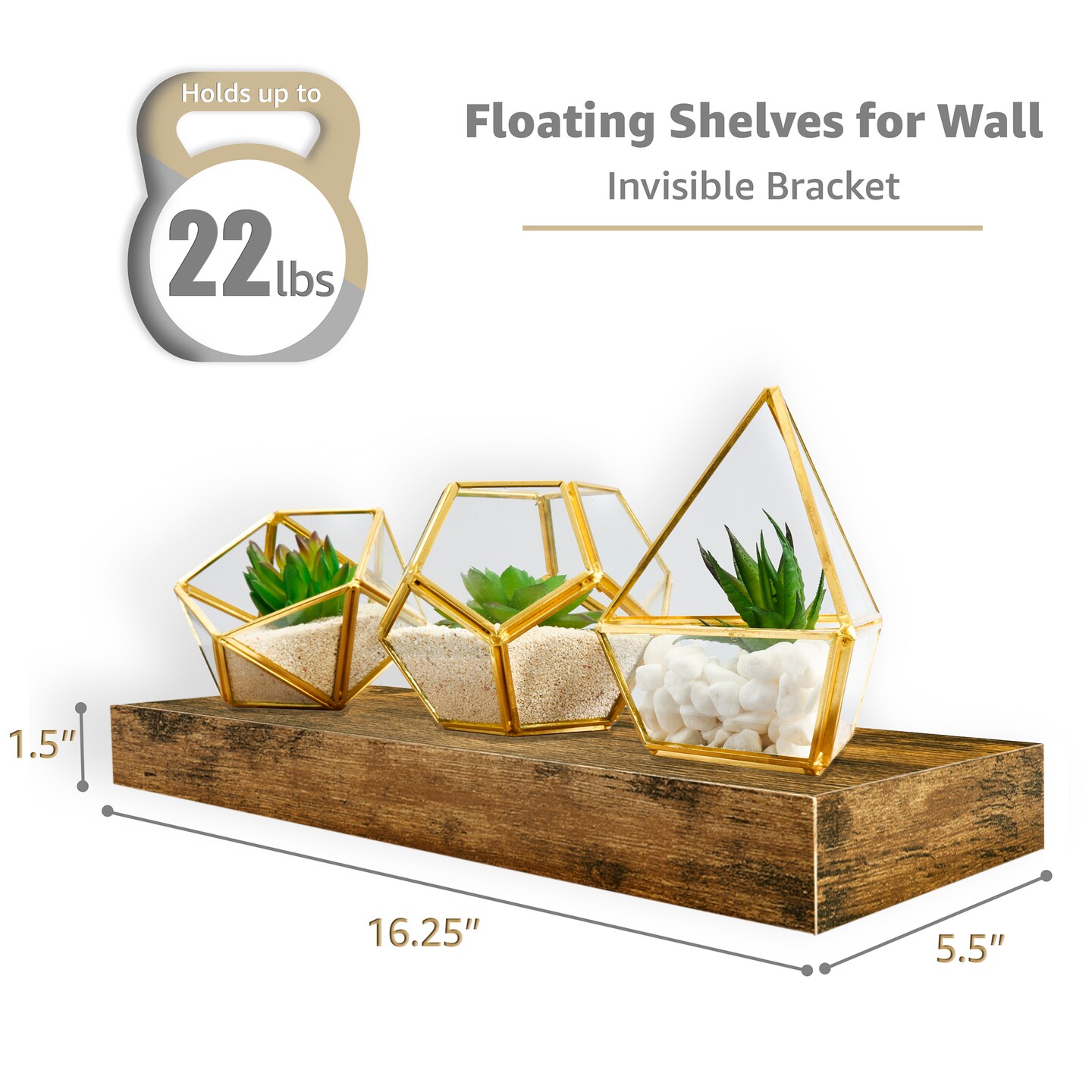 3 Pack 16 Inch Sorbus Coastal Rectangle Floating Shelves - for Home Decor to Display Trophies, Books, Frames, and more