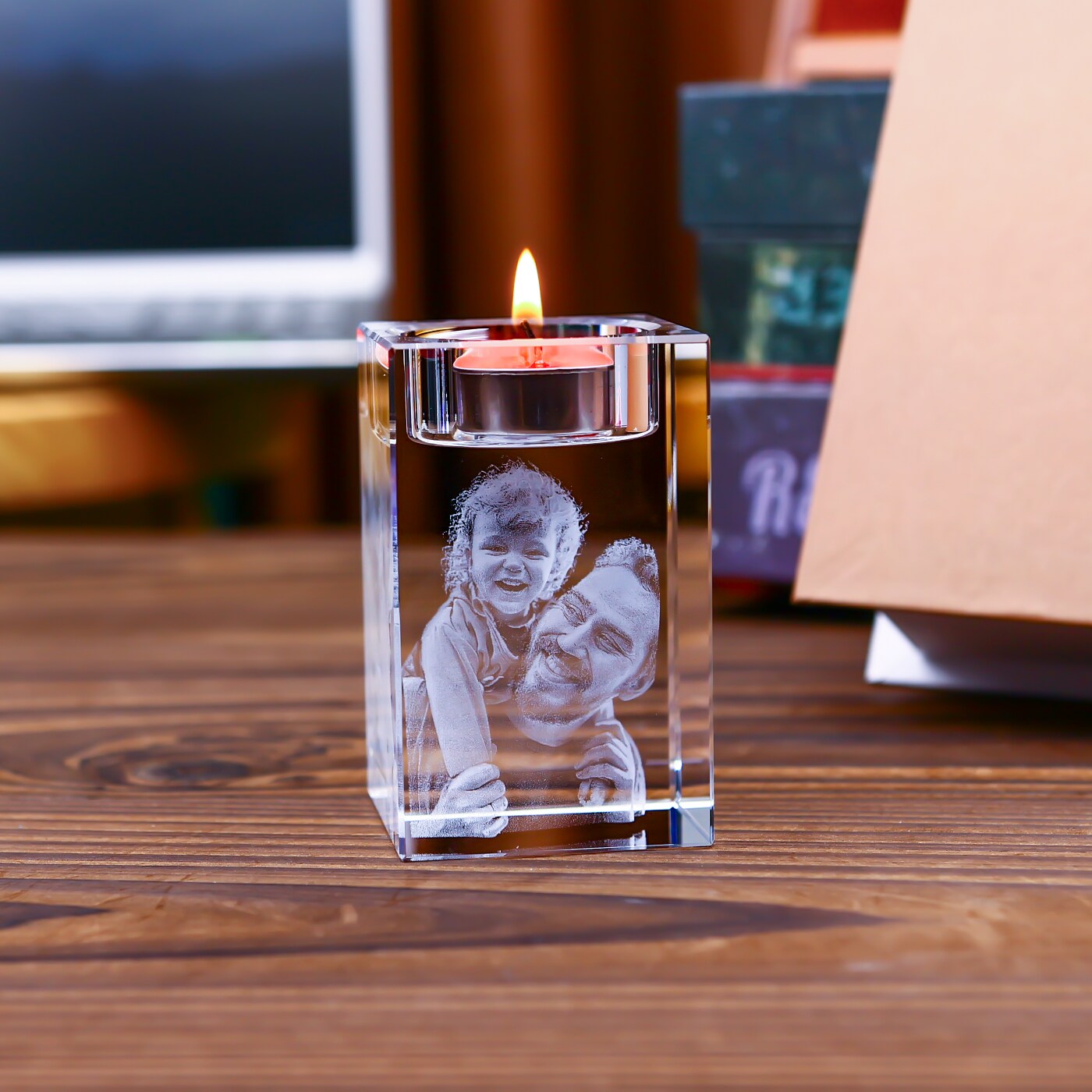 product name is 3D Laser Crystal in Candle Holder | Best Gifts For Birthday | Anniversary | Wedding | Unique Gifts With Happy Memories