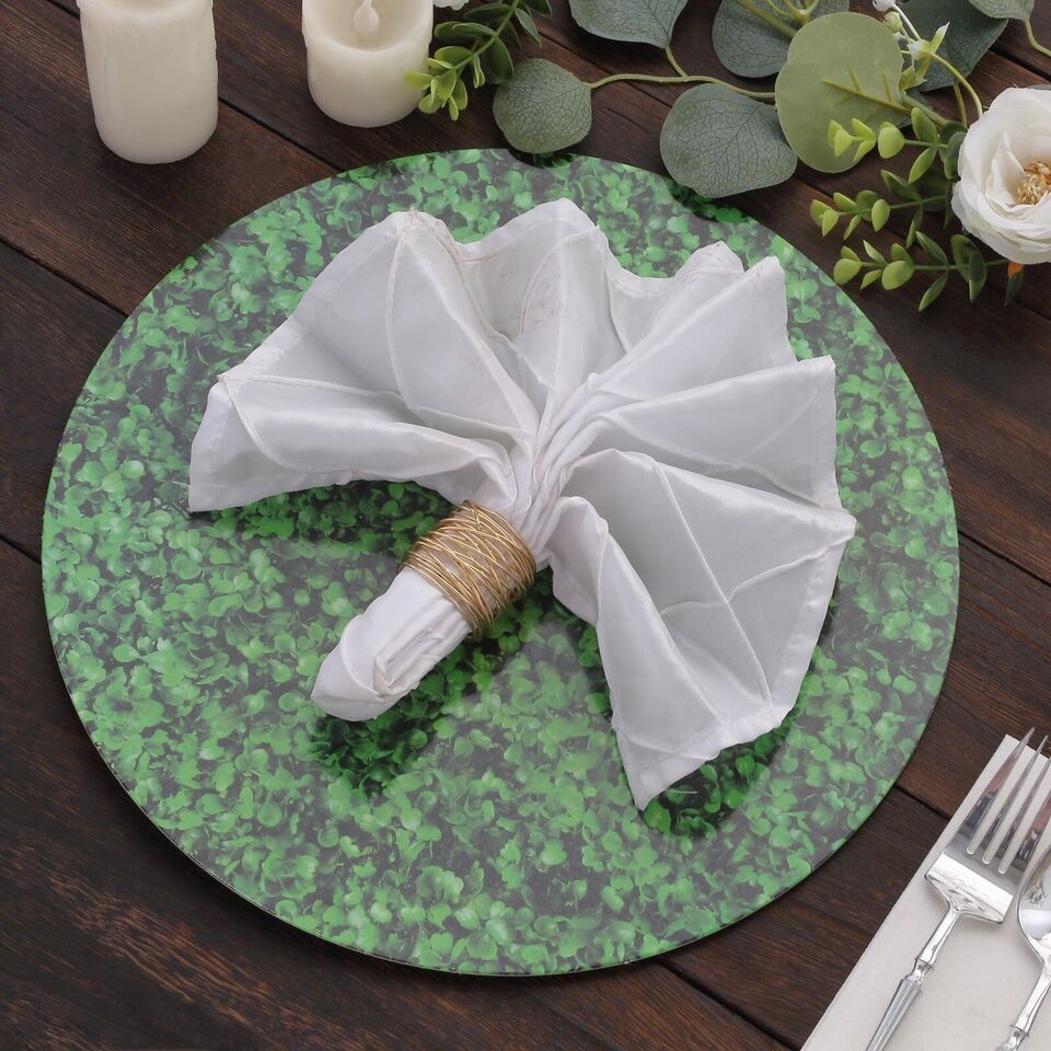 GREEN 6 Round 13&#x22; Boxwood Leaf Print Cardstock Paper PLACEMATS