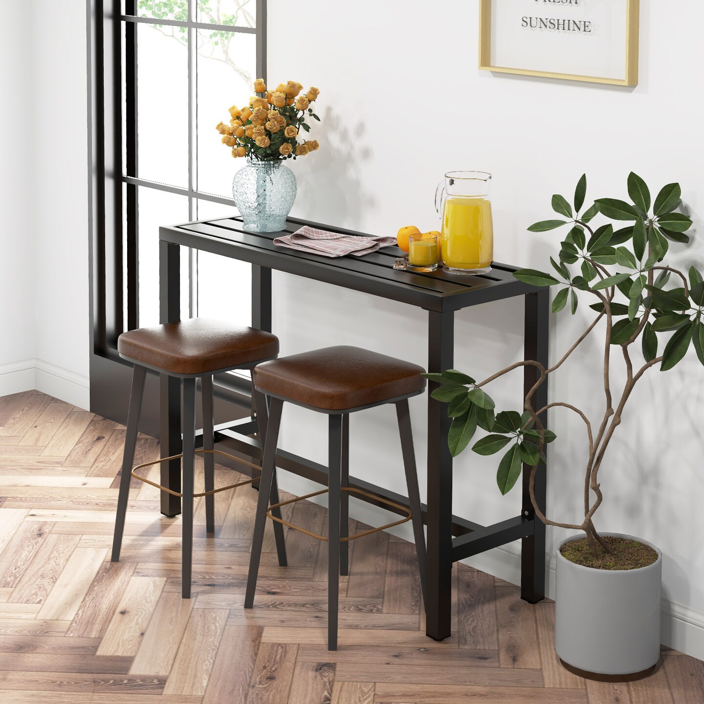 Outdoor Bar Table With Waterproof Top And Heavy-duty Metal Frame