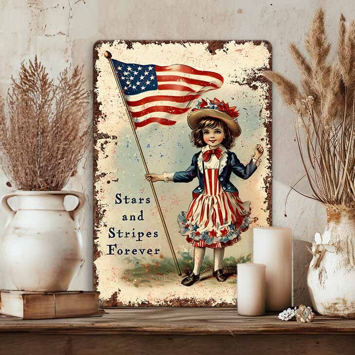 July 4th Decor - Vintage Postcard Art Sign - Independence Day