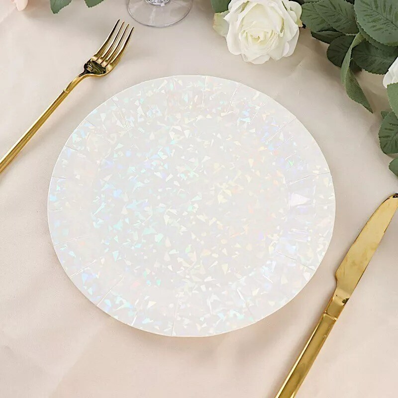 25 IRIDESCENT 9&#x22; Metallic Round Paper Salad Dinner Plates