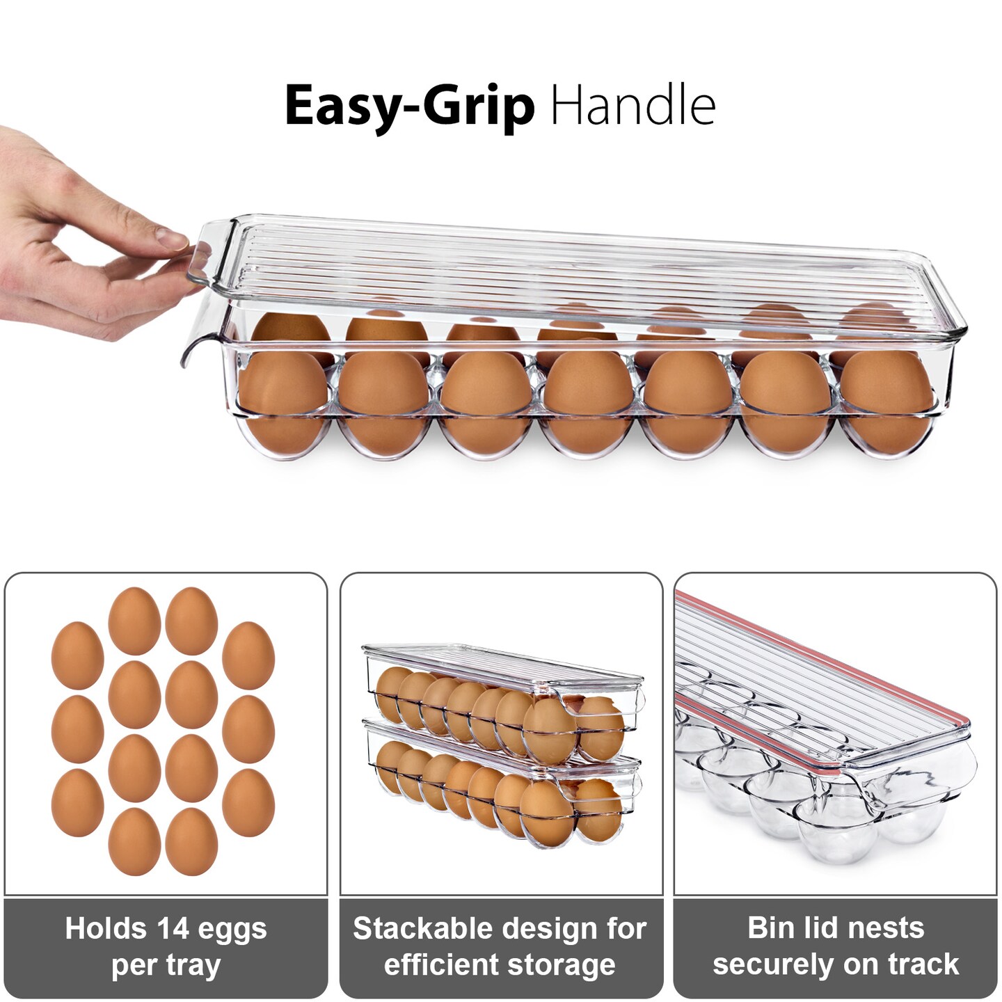Sorbus Soda Can Organizer for Refrigerator & Egg Holder for Fridge Set, 4 Stackable Can Holder Dispenser Holds 12 Cans Each & 2 Egg Holders with Lid holds 14 eggs for Fridge, Pantry, Freezer, BPA-Free