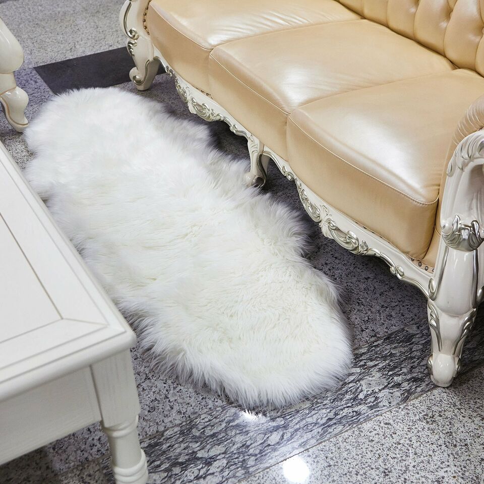 6 feet White FAUX FUR THROW Sheepskin RUG Floor Mat