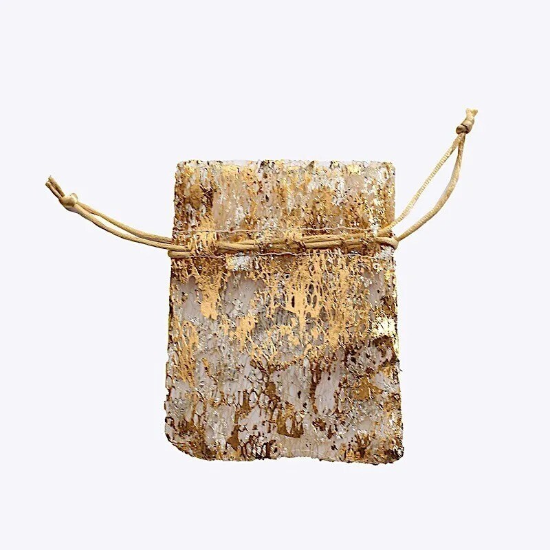 12 GOLD Metallic 4&#x22;x5&#x22; Polyester Wedding FAVOR BAGS Drawstring