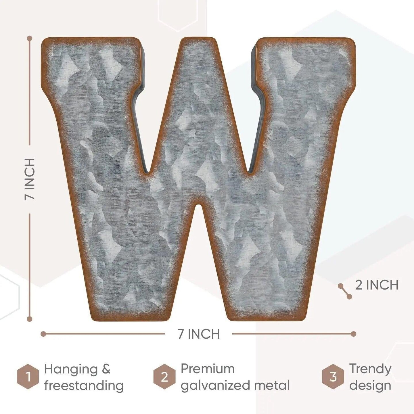 Galvanized Metal Letters for Wall Decor   3D Letter W for Hanging or Freestanding   Unique Blend of Rustic Vintage Western and Industrial Styles   Fits for Living Room Lobby Kitchen Bedroom Decoration