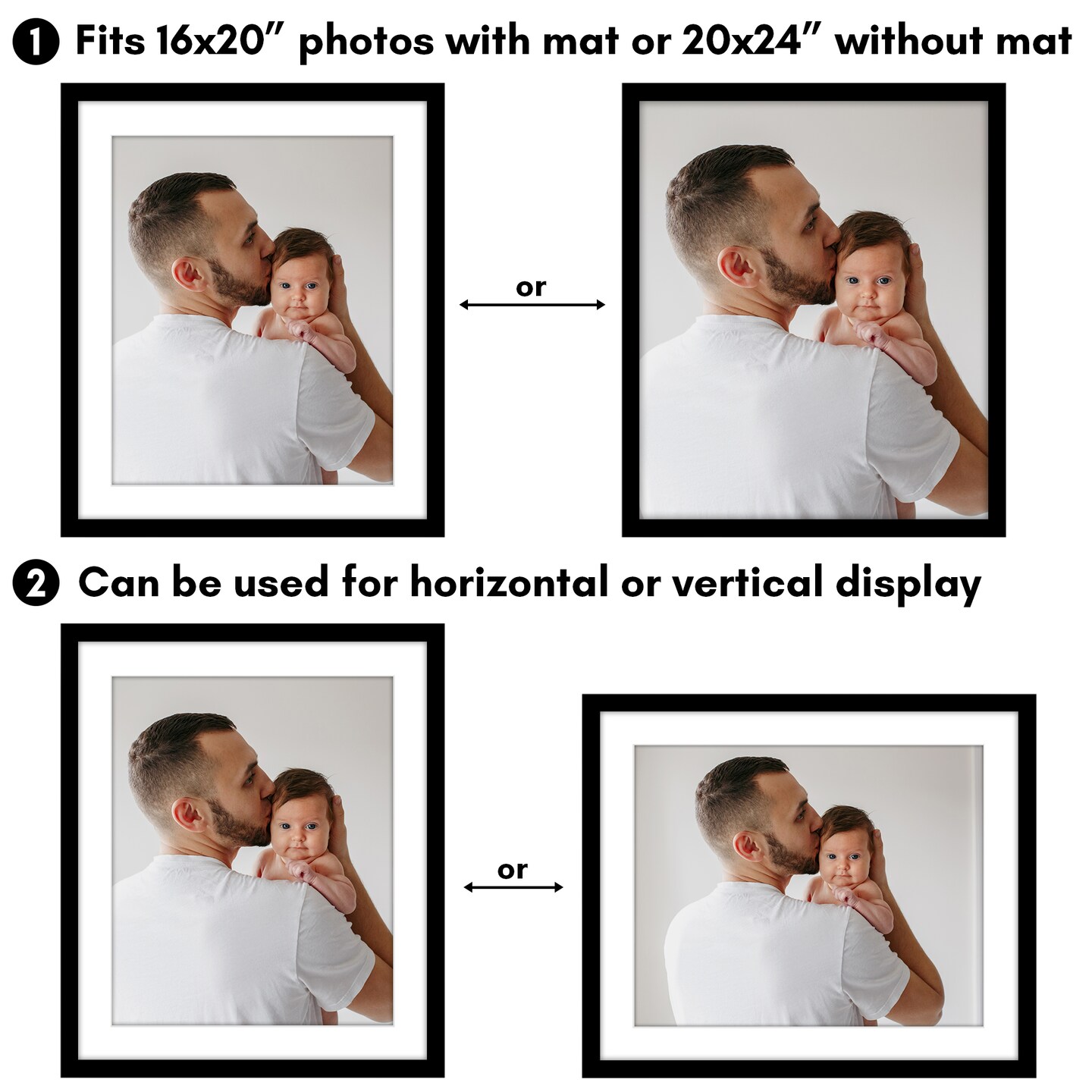 Americanflat Poster Frame with Mat - Large Picture Frame - Polished Plexiglass Cover - Hanging Hardware for Horizontal and Vertical Display - Black