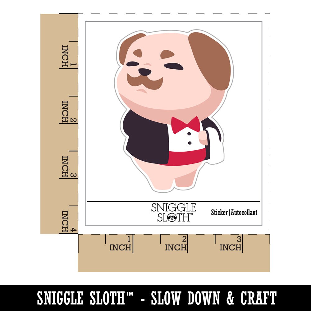 Gentleman Pug with Tuxedo Bowtie Waterproof Vinyl Phone Tablet Laptop Water Bottle Sticker Set - 5 Pack