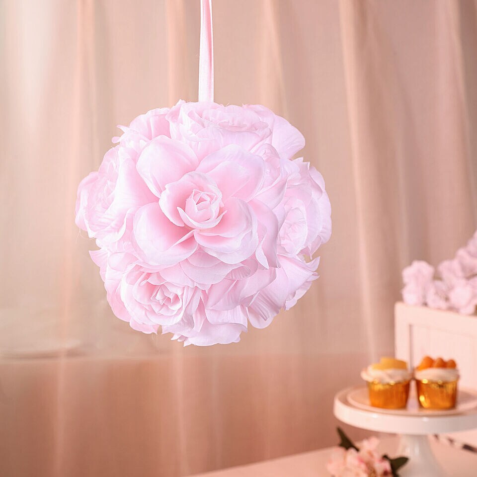 2 BLUSH 7&#x22; Silk Roses Flowers Kissing Balls Wedding Events Centerpieces