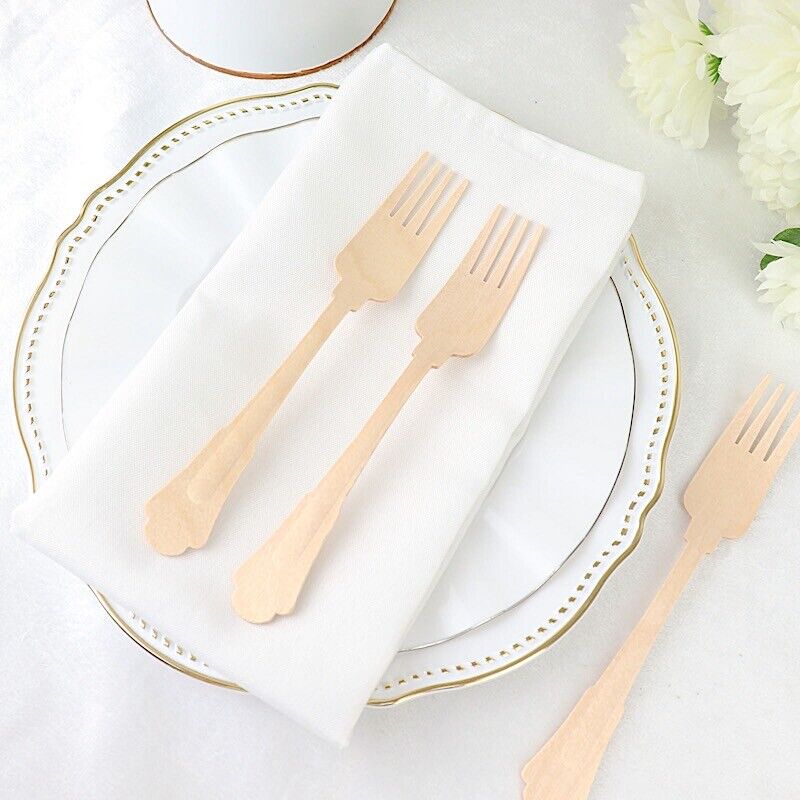 24 Natural 7.5 in Disposable Birchwood FORKS Baroque Design