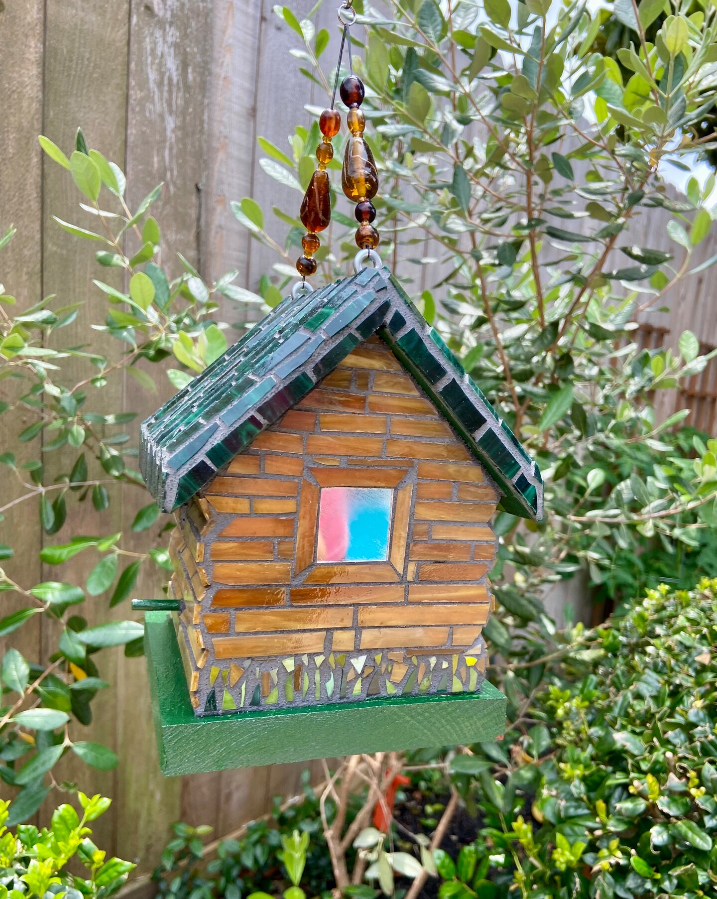 Auntie Bees House, Stained Glass Mosaic newest birdhouse, Garden, Yard Decor