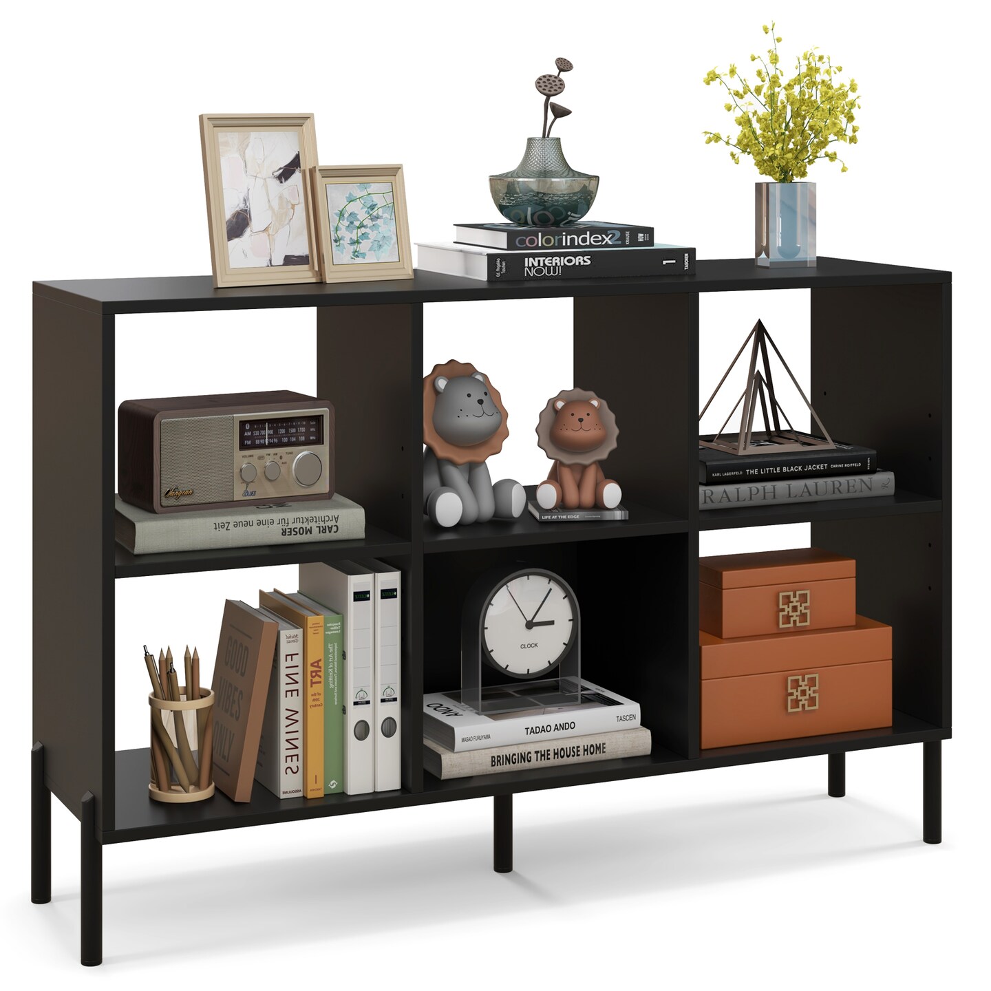 7-Tier Tree Open Back Bookshelf with Drawer and Convenient Handle