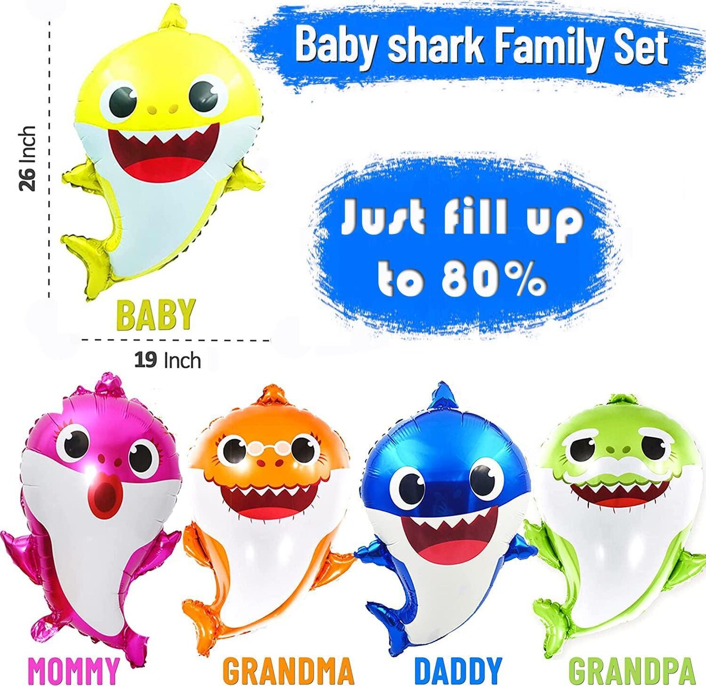 12 pcs Baby Shark Happy Birthday Party Supplies Set DOO Theme For Kids Shower and Children Birthdays Decorations Pack: 5 Balloons 5 Swirls 1 Banner 1 Background
