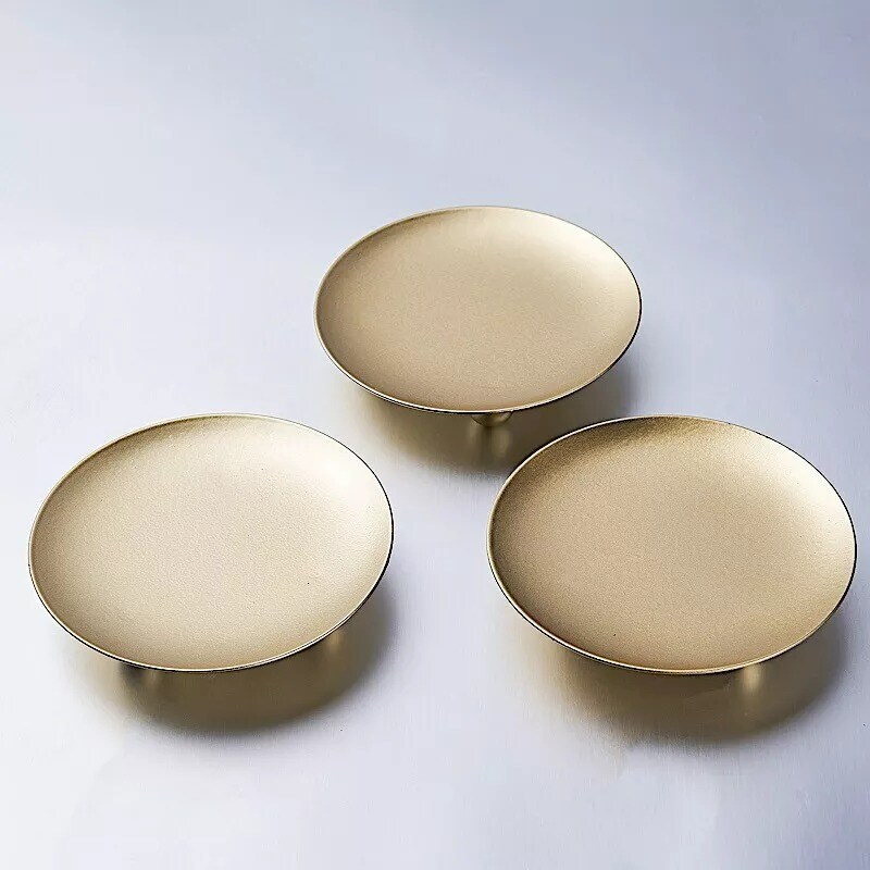 3 GOLD 4&#x22; Round METAL PLATES CANDLE HOLDERS