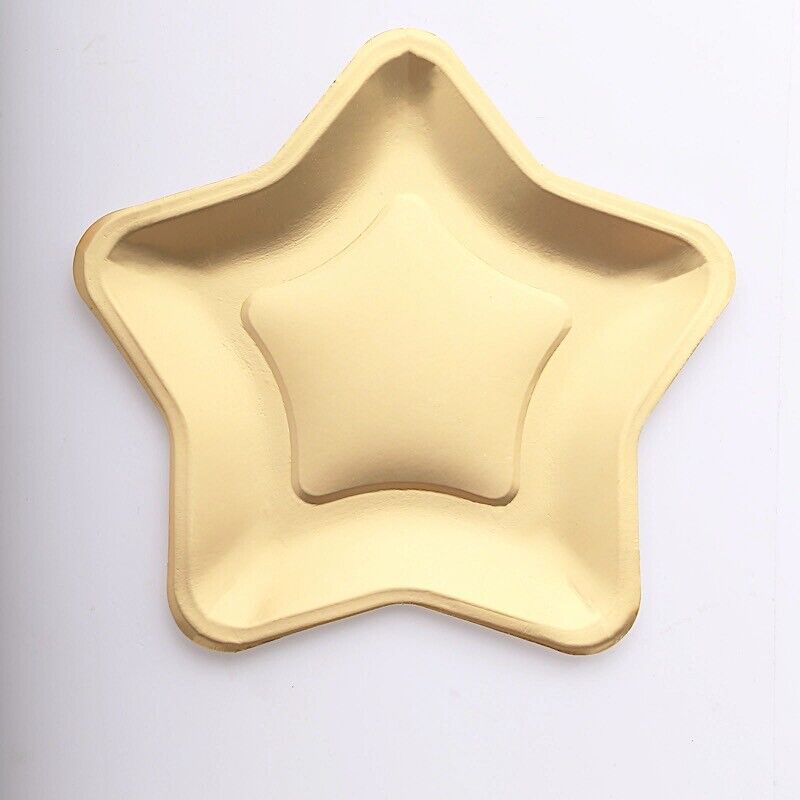25 Matte Gold 9 in Star Shaped Disposable Dinner Paper PLATES