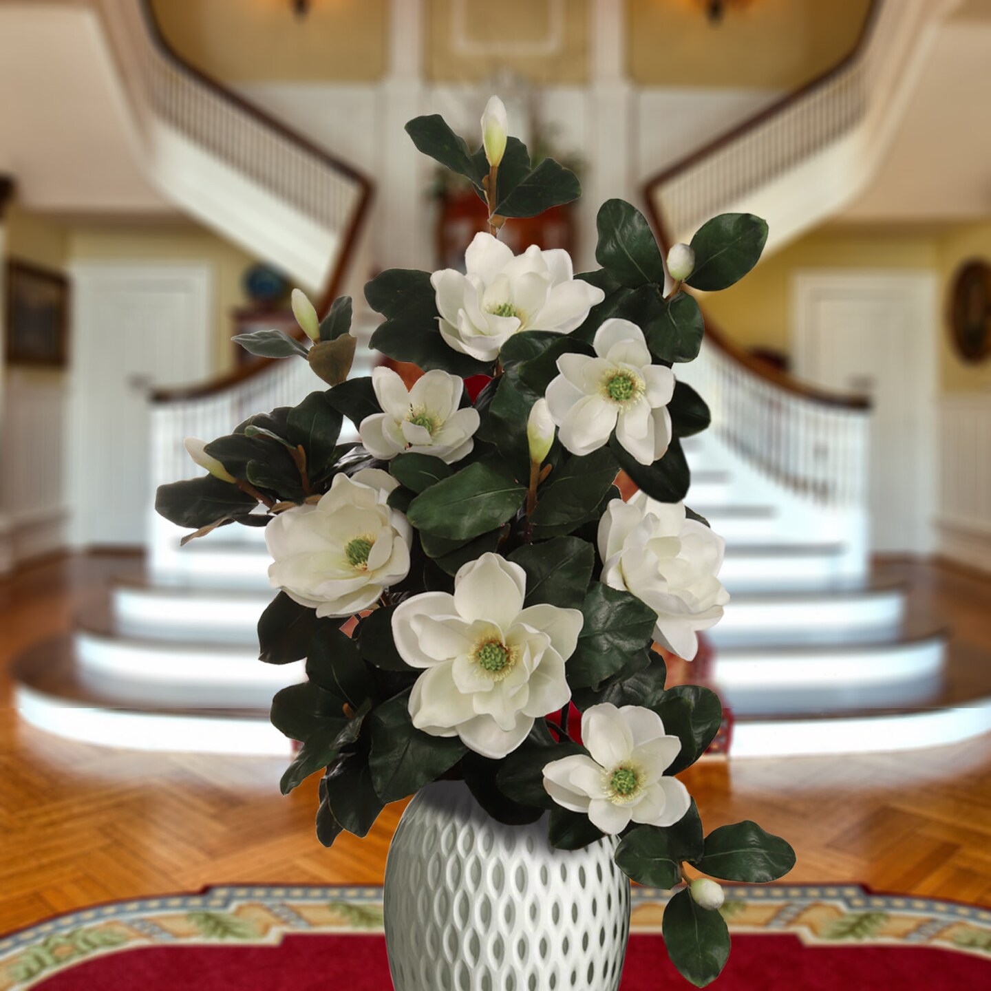 Real Touch White Magnolia Stem with Bud: Set of 6, 27-Inch, Floral Home by Artificial Flowers