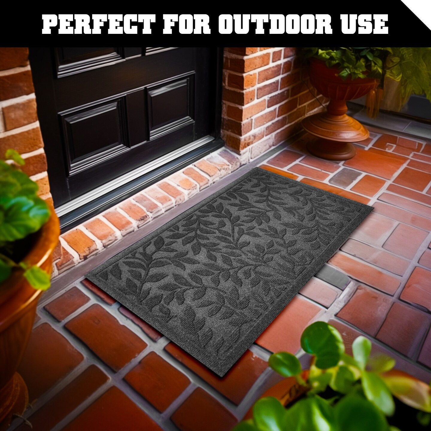 G128 Home Entrance Grey Leaves Door Mat | 23x35 In | Thick Absorbent Natural Rubber Non Slip, Indoor/Outdoor, Easy Clean, Welcome Mats for Front Door/Patio/Garage