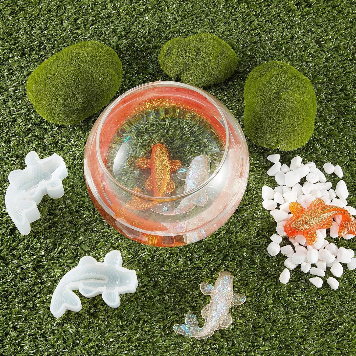 3 Pieces Koi Fish Silicone Resin Molds Koi Goldfish DIY Pendant Epoxy Molds Fish Fondant Moulds with Twelve Color Sequins for DIY Pendant Charms Making Jewelry